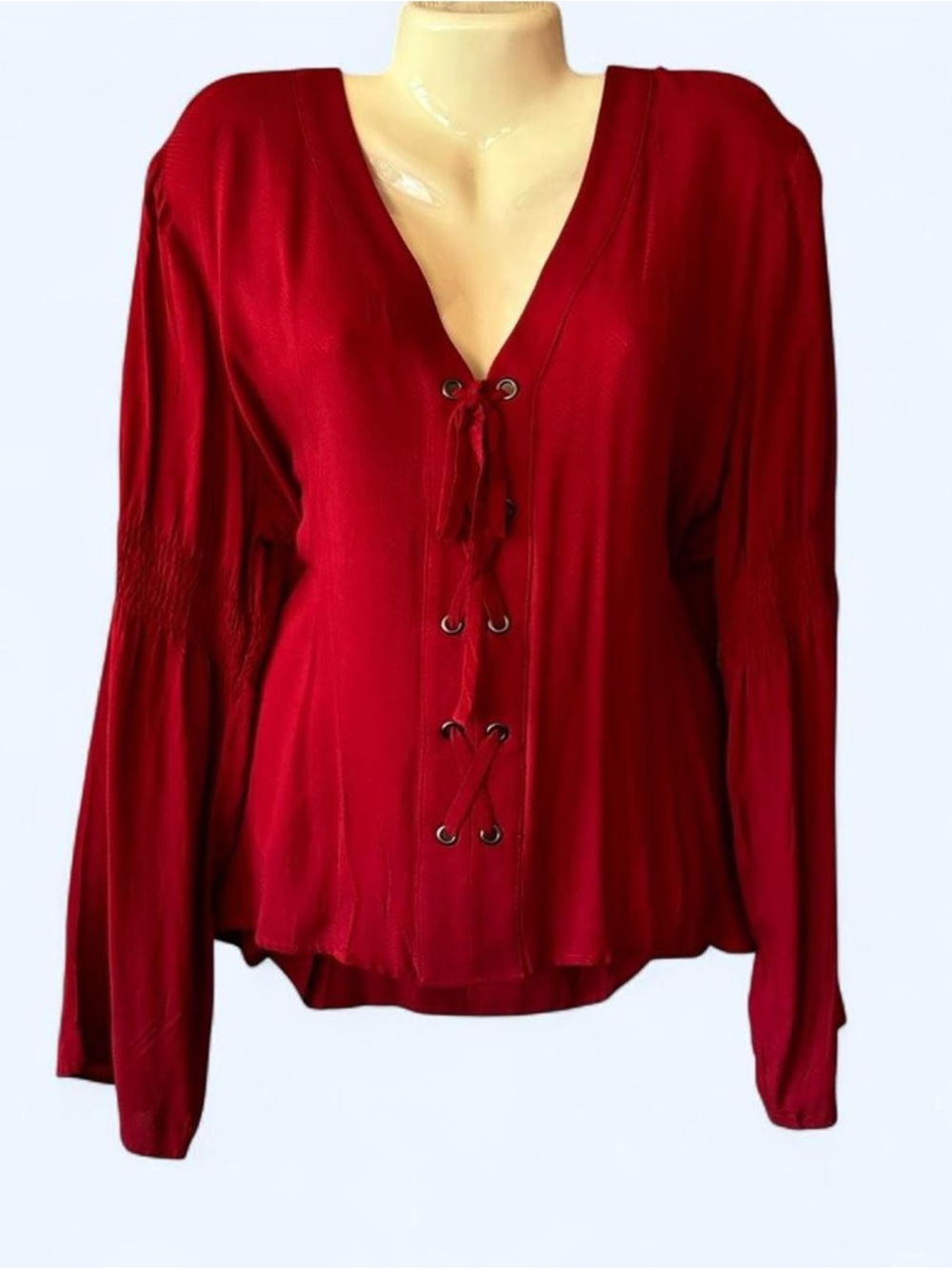 NWT MAURICES Red Lace-Up V-Neck Women’s Top